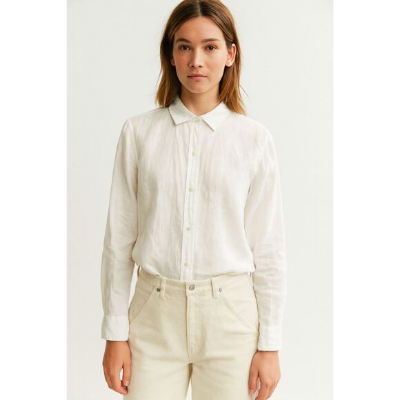 EVERLANE White 100% Linen Long Sleeve Button Up Shirt Top  Women's Size 0 - Picture 1 of 10